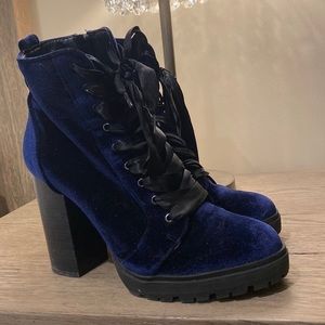 Velvet Blue Satin Lace Bootie